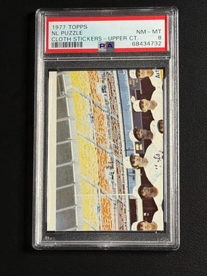 1977 Topps Baseball Cloth Stickers NL Upper-Center Puzzle Piece  PSA 8 NM-MT - Image 1 of 2