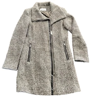 Casaco de lã Calvin Klein trincheira neutro marrom bronzeado Boucle pequeno - Imagem 1 de 4