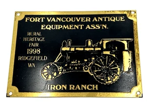 Fort Vancouver Equipo Antiguo Rancho de Hierro Placa de Latón Feria del Patrimonio Rural 1998 - Imagen 1 de 4