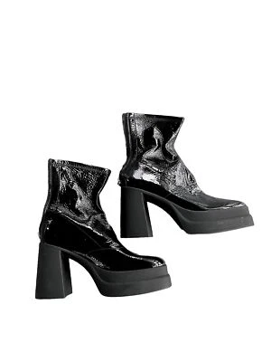 Botas de plataforma Free People Double Stack charol negro cuero vegano talla 37 6,5/7 Foto 1 de 4