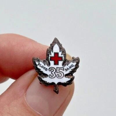 Red Cross Blood Donor Recognition 35 Enamel Hat French Canada Sang Lapel Pin  - Image 1 of 4