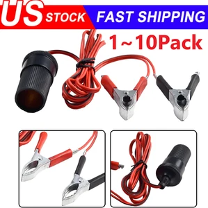 Car Battery Alligator Clamp Cable Clip Cigarette Lighter Adapter Socket 12V US - Picture 1 of 7