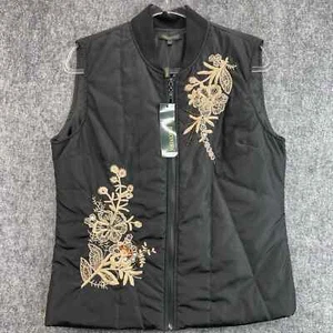 For Cynthia Women Black Vest Embroidered Full Zip Soft Vest Size L - Picture 1 of 11