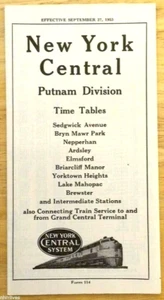 NEW YORK CENTRAL PUTNAM DIVISION FORM 114 PASSENGER TIMETABLE SEPTEMBER 27, 1953 - Picture 1 of 4