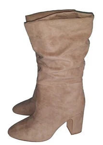 Chinese Laundry Taupe Tan Faux Suede Kailey 15" Slouch Boots 9 M 3.5" Heel EUC - Picture 1 of 14