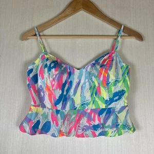 Lilly Pulitzer Women's Linnea Crop Top Sz 0 Strappy Peplum Padded Ruffle Shirt - Picture 1 of 10