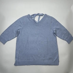 Talbots Double V Neck Tie Back Sweater Plus Sz XL Pullover Blue Mature Casual - Picture 1 of 6