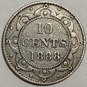 1888 NEWFOUNDLAND 10 CENTS DIME .925 SILVER COIN - VICTORIA - Picture 1 of 4