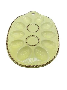 VINTAGE JAPAN YELLOW 12 DEVILED EGG SERVING DISH DIVIDER HOLDER TRAY 10” x 7” - Picture 1 of 4