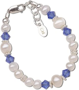 New Cherished Moments Child's Sterling Silver Pearl Royal Blue Crystal Bracelet - Picture 1 of 1