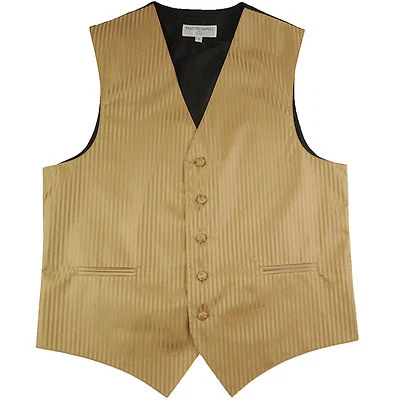 New polyester men's tuxedo vest waistcoat only tone on tone stripes formal Gold - Image 1 of 3