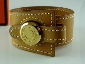 Hermes NEW AUTHENTIC Clou de Selle Gold Leather Bracelet - Picture 1 of 8