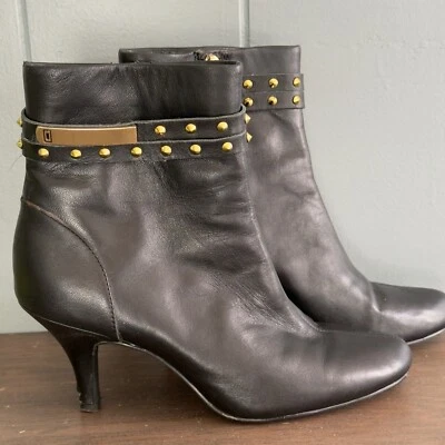 Botines Bandolino Cuero Negro Tachonado 7M Cremallera Tacón Rocker Glam Foto 1 de 4