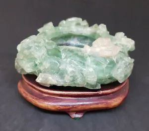 ANTIGUO CEPILLO CHINO FLUORITA VERDE LAVADORA TAZÓN OLLA Y SOPORTE - Imagen 1 de 5