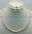 Charming 6-7mm Pink Freshwater Pearl Necklace Bracelet Earrings 18/7.5 Inch Set