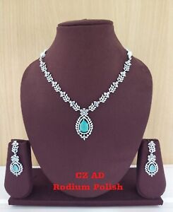 Valentinstag Geschenk Schmuck Bollywood Cz Silber Rhodinierte Halskette Set