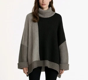 Suéter/Chaqueta Worth New York Gris y Negro Lana Cuello Embudo Manga Larga Talla S - Imagen 1 de 10