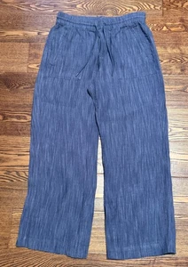 Athleta Women's Linen Wide Leg Pant Size Med Blue Vented Hem Drawstring Pull On - Picture 1 of 11