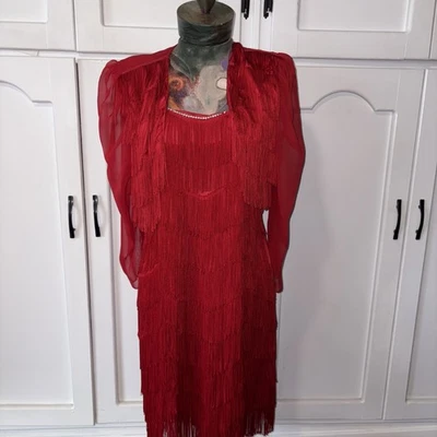 Vestido y chaqueta vintage estilos aleta talla 15 flecos rojos vacaciones-baile Foto 1 de 4