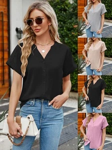 Casual V Neck Shirt for Women Ice Silk Fabric Lightweight and Breathable - Picture 1 of 72