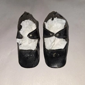 Antique Blk Oil Cloth Blk German/French Doll Shoes - Picture 1 of 4