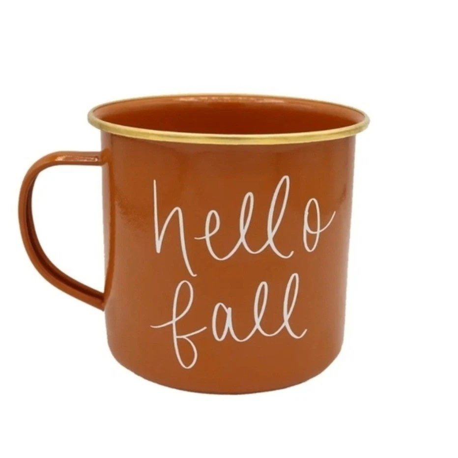 Campfire Mug Tin Brown Fall 'Hello Fall' Coffee Cup NWT - Image 1 of 1