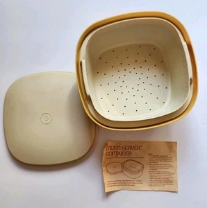Vtg Tupperware 3 Pc Multi-Server Container Steamer Strainer  Cover Harvest Gold - Picture 1 of 13