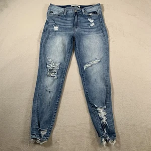 KanCan Jeans Womens 11 29 Blue Distressed Ripped Frayed Hem Stretch Denim Pants - Picture 1 of 17