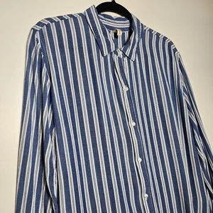 Elan Long Sleeves Blue White Button Down Striped Ling Sleeves Top Size M - Picture 1 of 12
