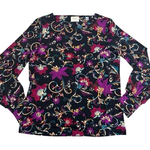 Blusa Elie Tahari Manga Larga Talla S Negra Floral Cachemira Poliéster Informal Top - Imagen 1 de 8