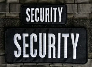SEGURIDAD 2 PIEZAS TÍTULO INSIGNIA UNIFORME PANEL NEGRO GANCHO TÁCTICO PARCHE 2.25X5 y 4x9 - Imagen 1 de 4