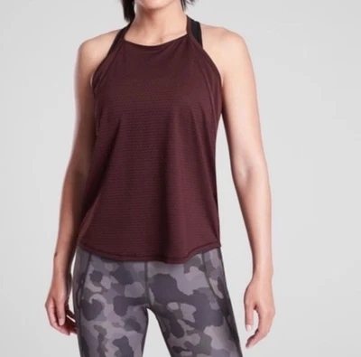 Camiseta sin mangas Athleta Chi malla punto espalda cruzada talla M granate Foto 1 de 4