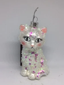White Kitty Cat Whimsical Glass Christmas Tree  Ornament Animals - Picture 1 of 6