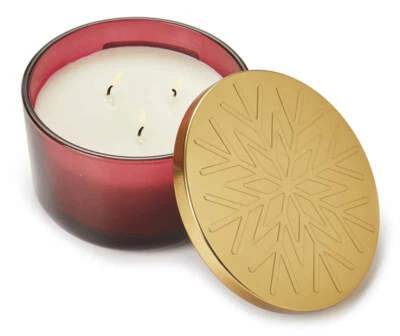 NOVO frasco de vidro perfumado com romã e mogno 3 pavios vela com tampa de lata 14 oz. - Imagem 1 de 4