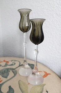 2 Bjorn Wiinblad Rosenthal 1958 Tulip Tulipa Crystal Candlesticks Germany Signed - Picture 1 of 7