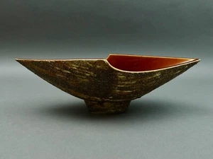 Mid Century Modern Japanese Pottery Atomic Abstract Ikebana Vase Pedestal Bowl - Picture 1 of 8