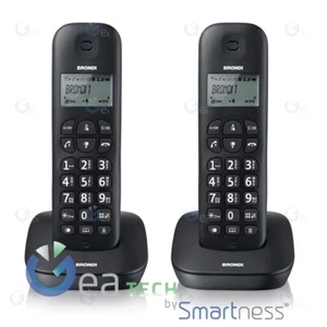 BRONDI GALA TWIN TELEFONO CORDLESS FUNZIONE ECO DECT SCHERMO SVEGLIA | NERO - Zdjęcie 1 z 2