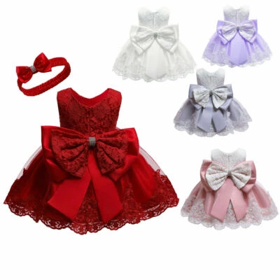 Kids Baby Girl Party Bowknot Tutu Dress Pageant Wedding Princess Christening - Image 1 of 4