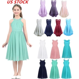 UK Girls Sleeveless Pleated Chiffon Wedding Bridesmaid Formal Party Flower Dress - Picture 1 of 37