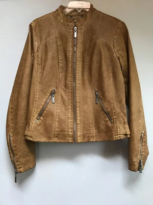 Chaqueta J2 Jou Jou Camel Marrón Imitación Cuero Moto Cremallera Mujer Talla M COMO NUEVA Foto 1 de 4