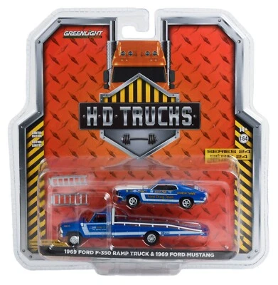 1:64 GreenLight *HD TRUCKS 24* Ford Drag Team 1969 F350 Ramp & Mustang *NIP* - Image 1 of 2