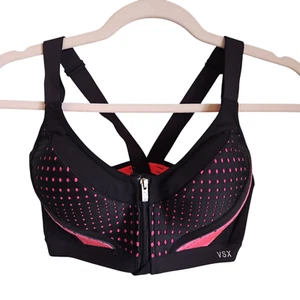 Victoria's Secret Sports Bra 34C Black Pink VXS Front Close Underwire Moulded - Picture 1 of 9
