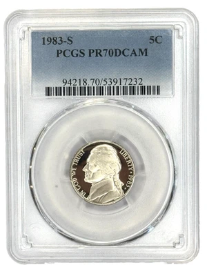 1983-S 5C Proof Jefferson Nickel Graded by PCGS at PR70 DCAM - Image 1 of 2