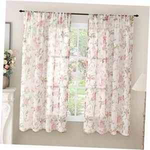 Floral Sheer Curtains for Girls Bedroom, Vintage 52"W x 63"L (Pack of 2) Pink - Picture 1 of 7