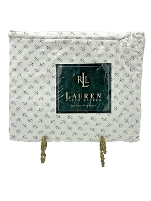 New Ralph Lauren American Summer Blue Red Boat Anchors Twin Flat Sheet Nautical - Image 1 of 4