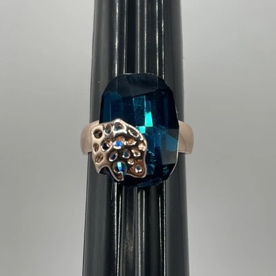 Rose Gold Filled Cheetah Leopard Aquamarine Blue Oval Rhinestone Ring Size 7.75 - Image 1 of 4