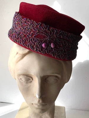 CHAPÉU VINTAGE VIVI BY ELITE -BODY MADE IN ITALY - MARROM FELTRO FRISADO PILLBOX - Imagem 1 de 4