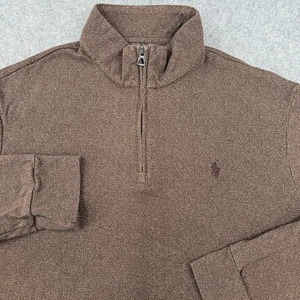 Polo Ralph Lauren Men's Large Sweater 1/4 Zip Up Collar Brown Long Sleeve - Picture 1 of 8