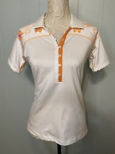 Adidas ClimaCool Womens Polo Shirt Size S Orange & White Short Sleeve Top