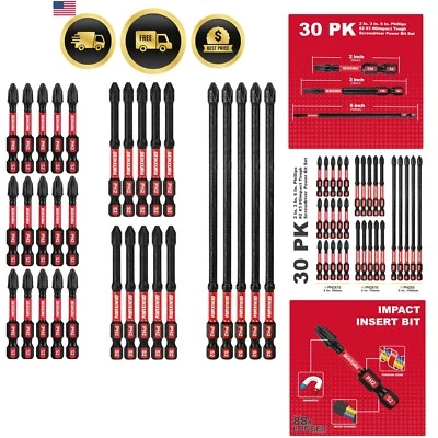 Impact Phillips Screwdriver Bits Set 30 Pack D2 Steel Long Extension PH2 - Image 1 of 4